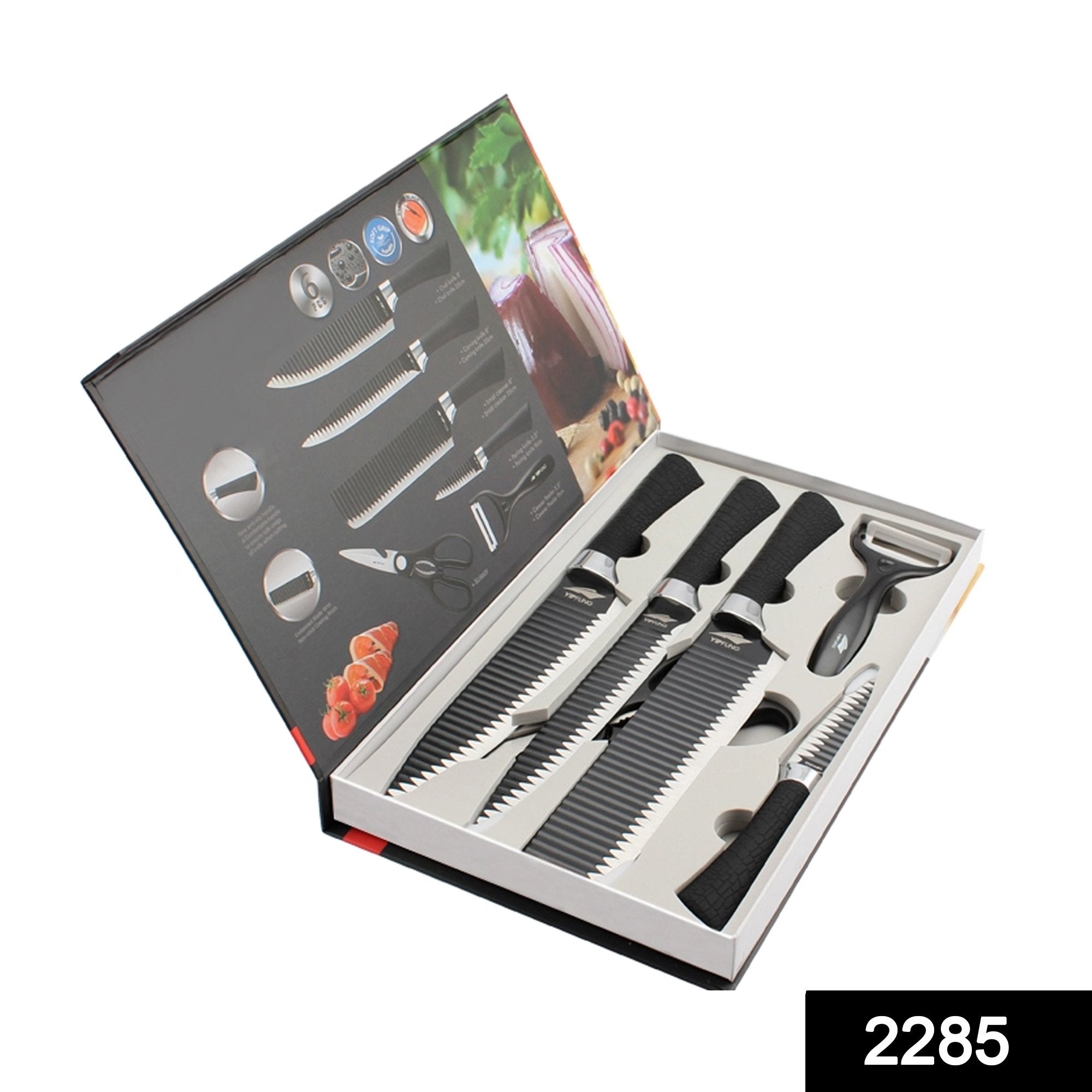 2285 Stainless Steel Knife Set With Chef Peeler And Scissor (6 Pieces) - SkyShopy 2285 Stainless Steel Knife Set With Chef Peeler And Scissor (6 Pieces) - SkyShopy